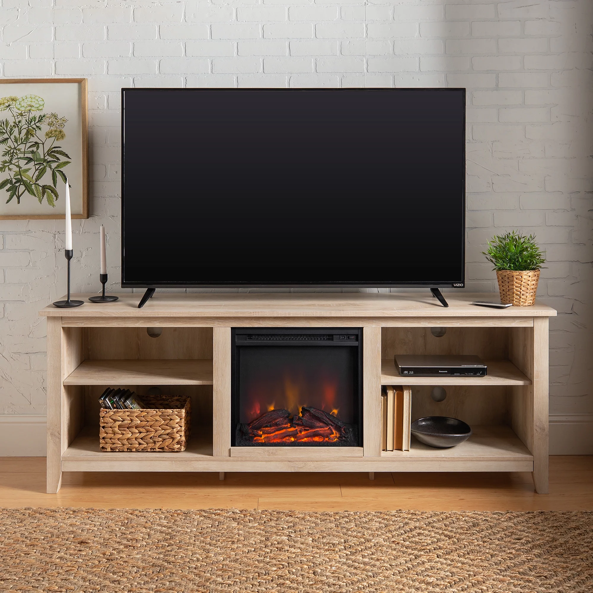 Woven Paths Open Storage Fireplace TV Stand for TVs up to 80