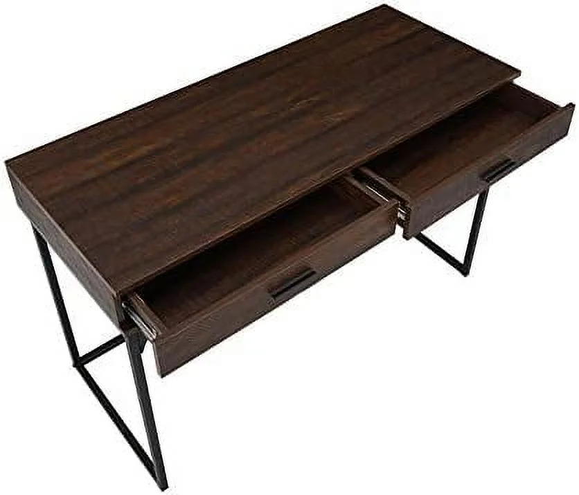 Metal Computer Desk with Drawers in Elm and Black