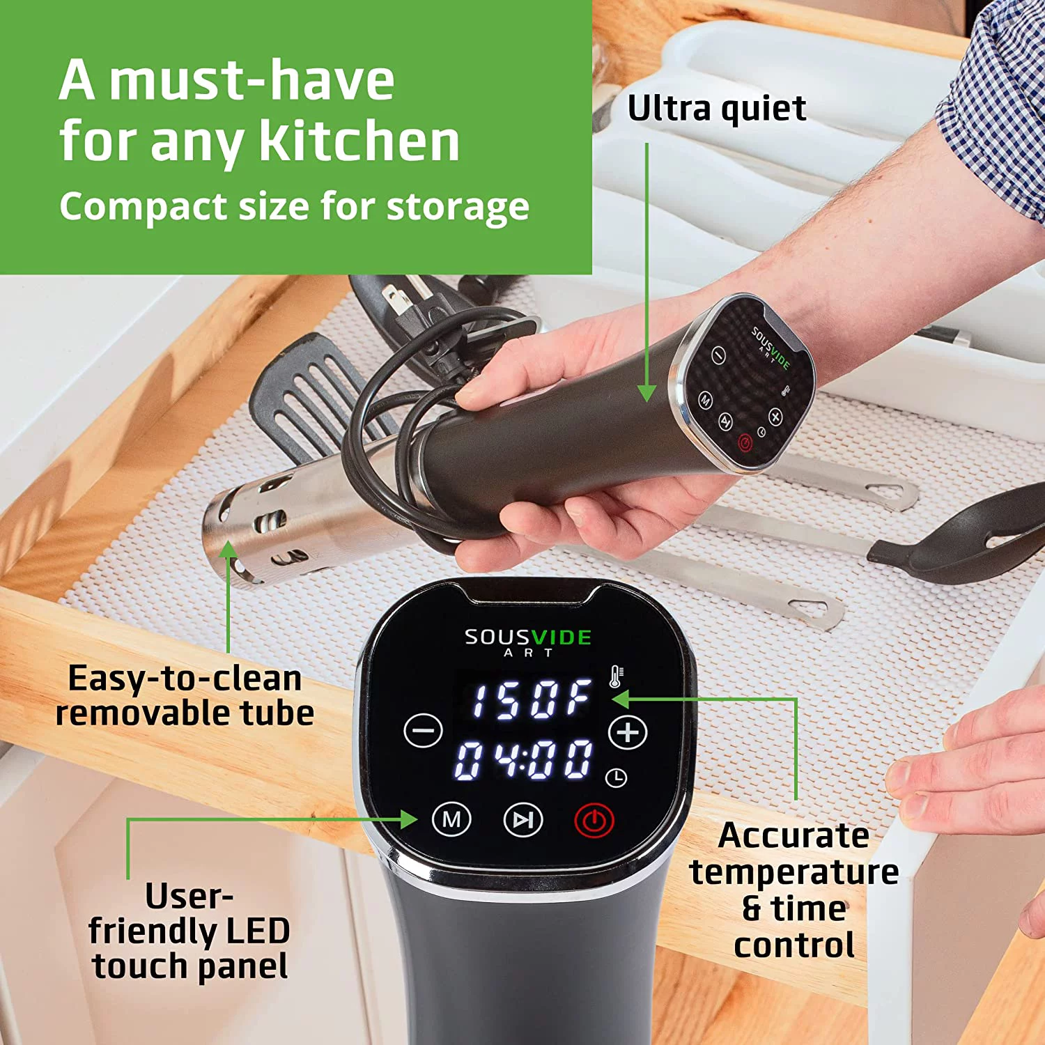 Sous Vide Cooker Kit ALL-IN-ONE - Sous Vide Machine 800W, 120V with Accurate Temperature Digital Timer, 30 Sous Vide Bags, Sous Vide Clips, Vacuum Pump, Cookbook with Recipes