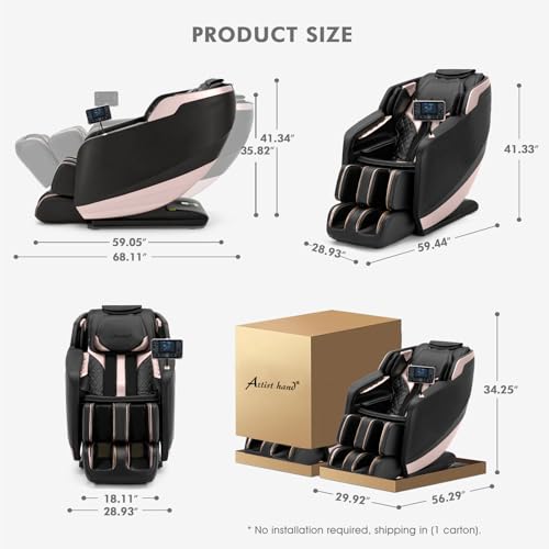 Artist hand Massage Chair Full Body, Zero Gravity Massage Chair, Dual Core SL-Track Massage Recliner Chair with 12 Modes, Bluetooth Speakers, Full Body Airbag Compression, Heating, Foot Rollers, Black