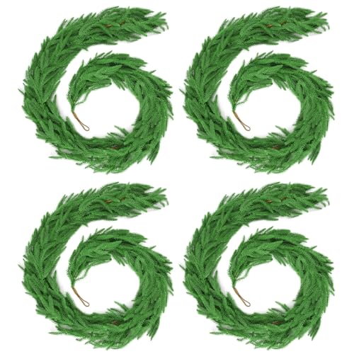 6 Ft 2 Pcs Artificial Norfolk Pine Garland, Real Touch Green Faux Greenery Garland for Christmas Table, Mantle, Wall, Fireplace, Indoor Outdoor Holiday Decor