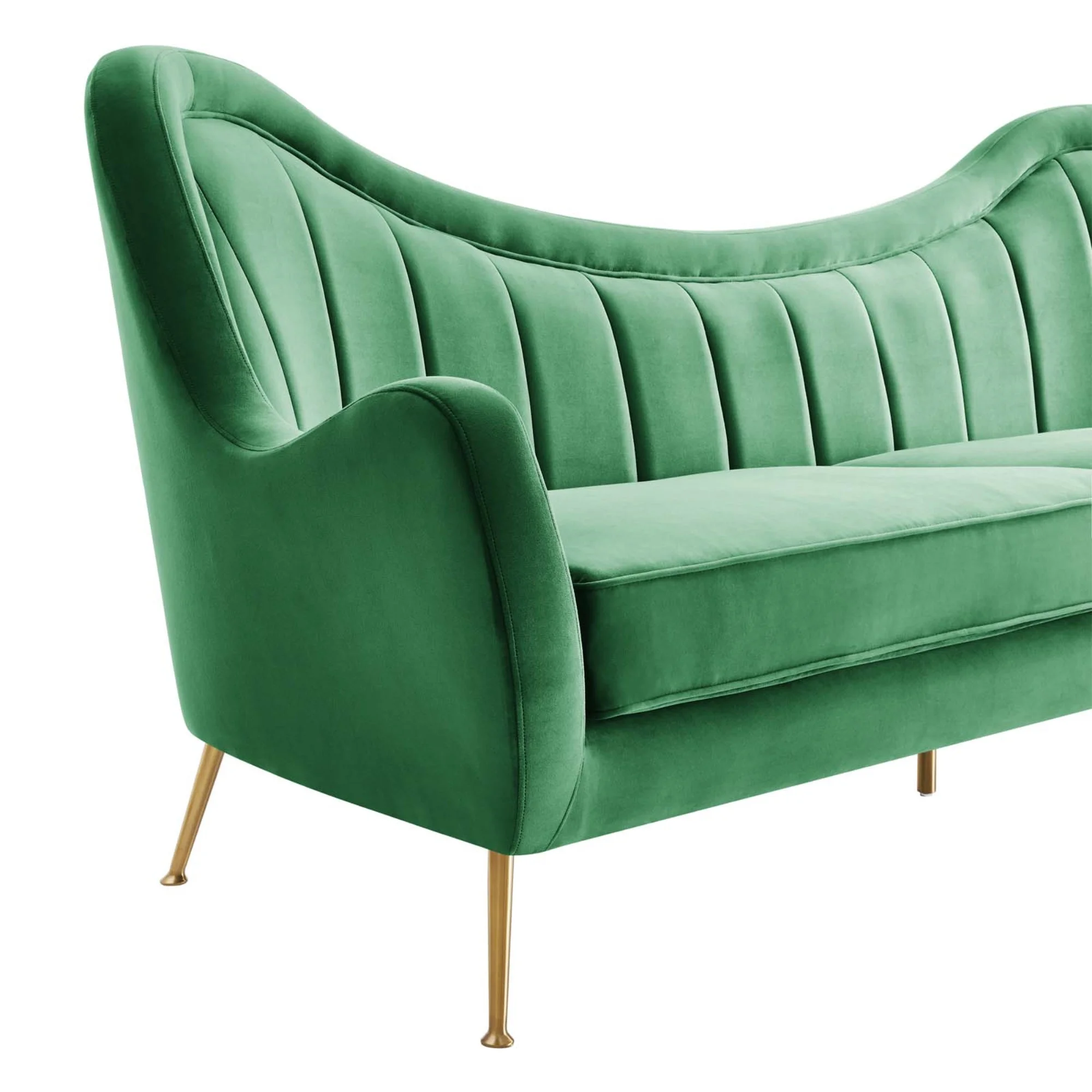 Modway Cheshire Performance Velvet and Stainless Steel Sofa in Emerald Green