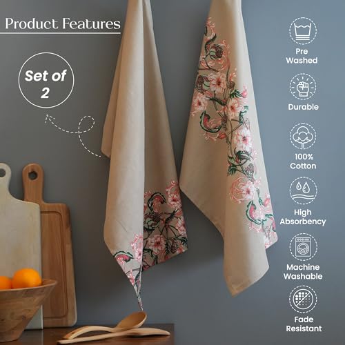 The Fine Living Co. 100% Cotton Merry Christmas Kitchen Towels, 18'x28' Set of 2 (Cherry Red & Green)