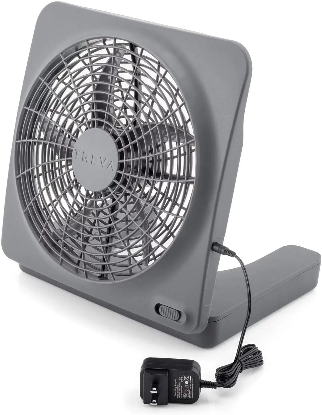Treva 10 inch Battery Powered Portable 2 Speed Table Fan with Adapter, Gray