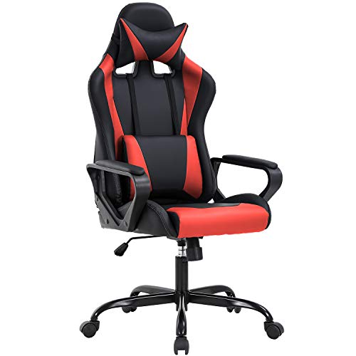 BestOffice High-Back Gaming Chair PC Office Chair Computer Racing Chair PU Desk Task Chair Ergonomic Executive Swivel Rolling Chair with Lumbar Support for Back Pain Women, Men,White