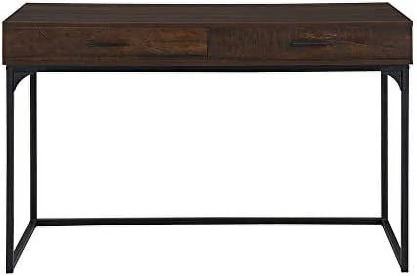 Metal Computer Desk with Drawers in Elm and Black