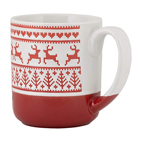 10 Strawberry Street Embossed Reindeer Ceramic Mug, Set of 4 (Red), S4MUG-XMAS