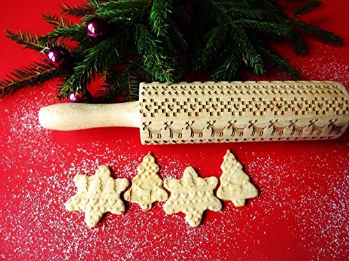 CHRISTMAS GIFTS EMBOSSING ROLLING PIN laser engraved with Christmas symbols CHRISTMAS GINGERBREAD COOKIES