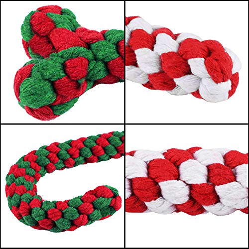 ADXCO 4 Pack Christmas Pet Chew Toys Dog Rope Toys for Aggressive Chewable Candy Cane and Bone Shape Suitable for Small Medium Large Dog