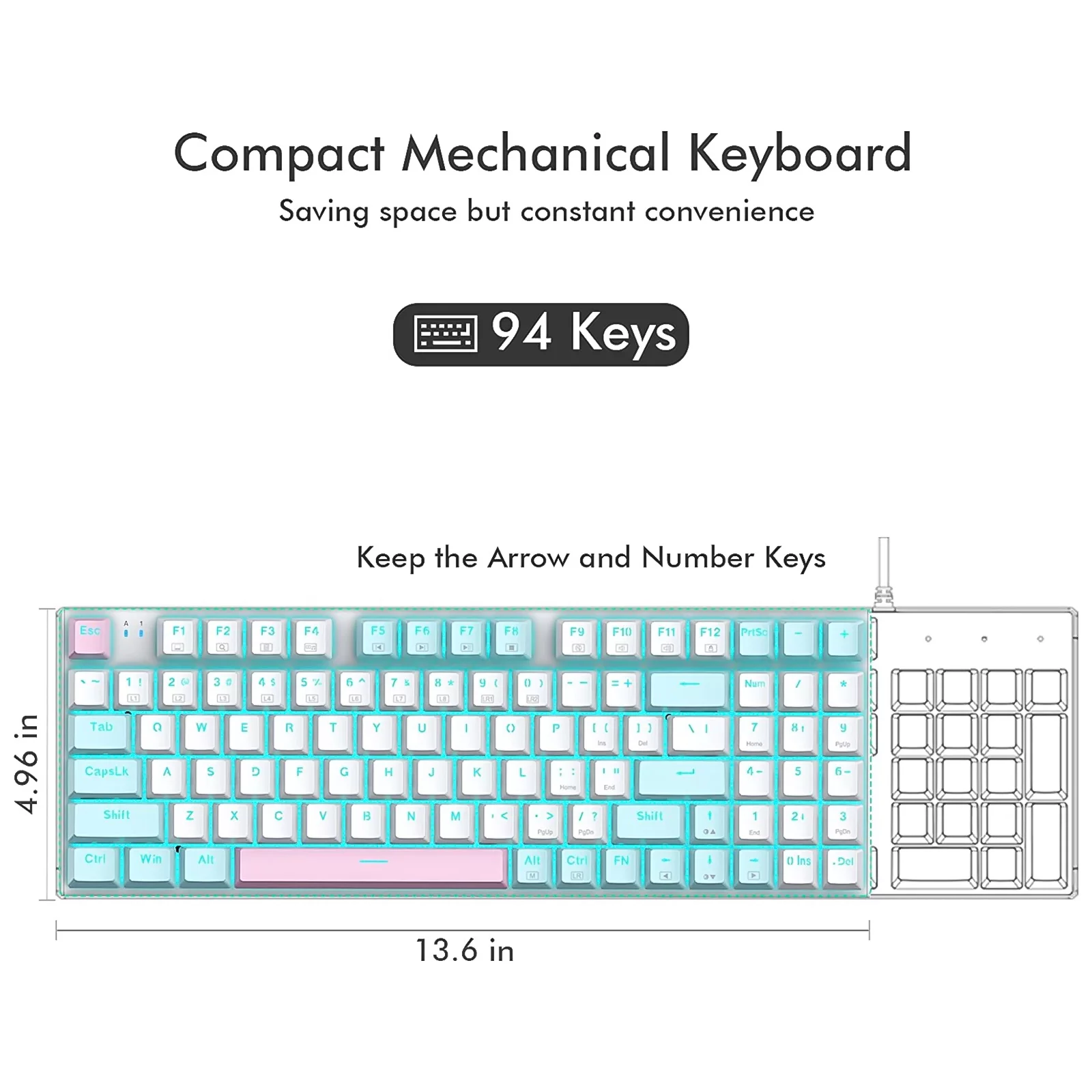 E-YOOSO Mechanical Keyboard, Wired Compact Computer Keyboard, Backlit Gaming Keyboard 94 Keys with Arrow Keys & Numpad for PC/Mac Gamer, Typist, Blue Switch