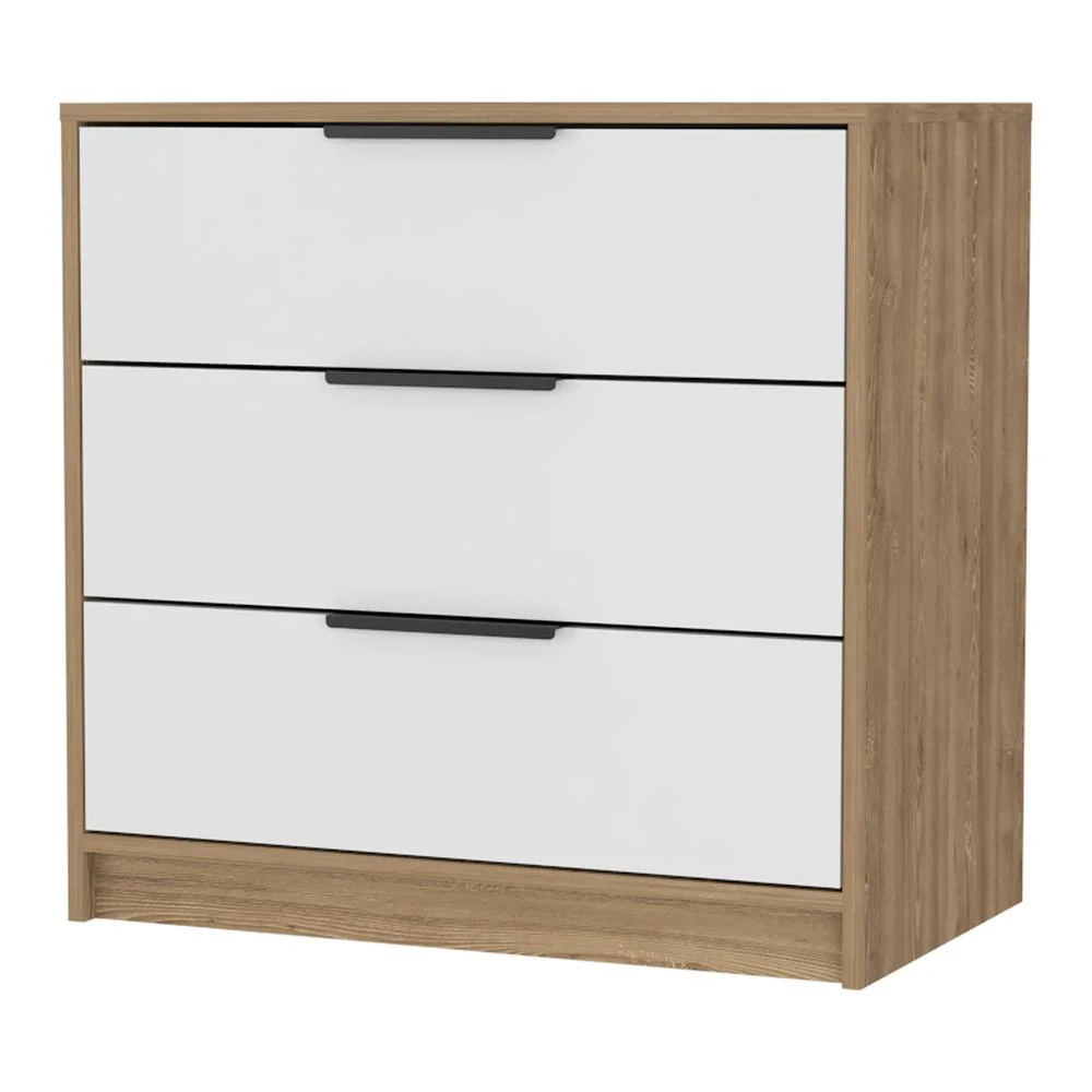 FM FURNITURE LLC Washington White 3 Drawer Dresser ,White / Light Oak