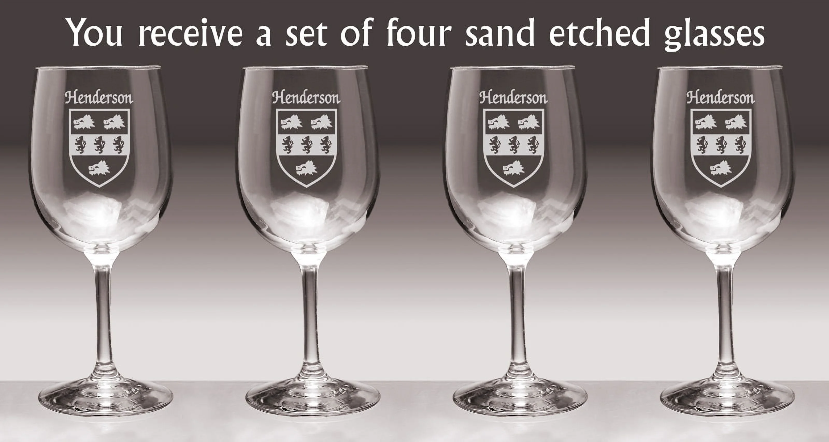 Henderson Irish Coat of Arms Wine Glasses - Set of 4 (Sand Etched)