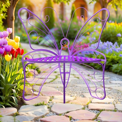 Butterfly Shaped Outdoor Bench, Black Garden Bench with Sturdy Stable Metal Frame, Outdoor Metal Chair Butterfly Bench for Garden, Yard, Balcony, Lawn(Black/Small)