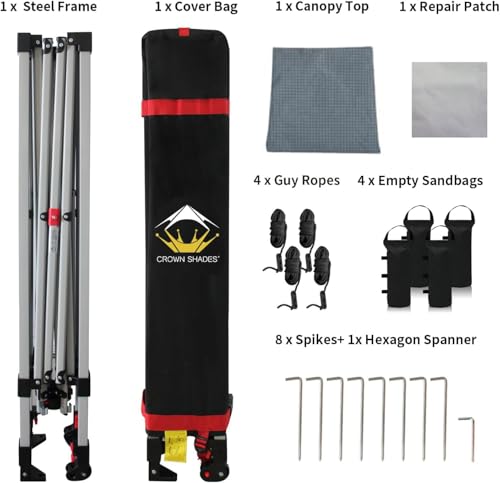 CROWN SHADES 10x10 Pop Up Canopy - Beach Tent with One Push Setup - Easy Outdoor Sun Shade for Events, Parties, Camping - Gazebo with STO-N-Go Cover Bag, Silver Coated Top, White