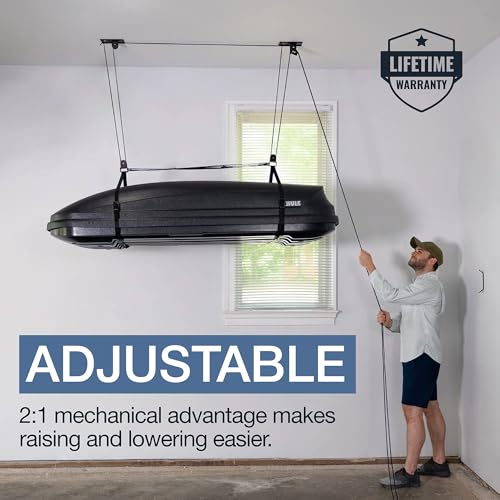 StoreYourBoard Cargo Box Ceiling Hoist – Heavy-Duty Garage Pulley Lift System for Rooftop Carriers, Fits 8–10 ft Ceilings, Cargo Box Storage, Garage Organization, Holds 150 lbs