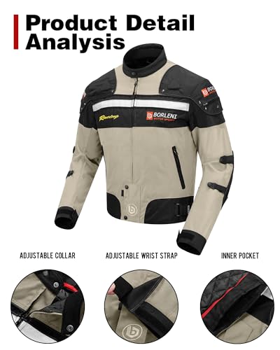 BORLENI Motorcycle Jacket Motorbike Riding Jacket Windproof Motorcycle Full Body Protective Gear CE Armor All Season