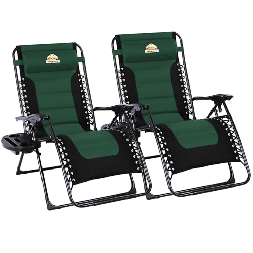 Oversized Padded Zero Gravity Lounge Chair, Foldable Patio Anti Gravity Reclining Chairs Folding Lawn Recliner with Cup Holder for Yard, Camping, Outdoor, Support 350 LBS, Black