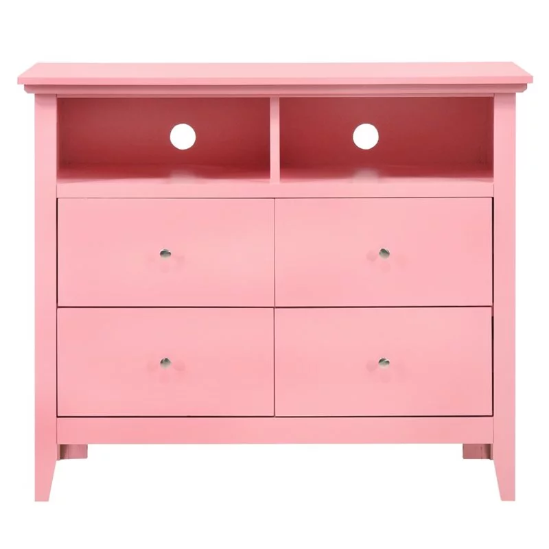 Home Square 3-Piece Set with Dresser TV Stand and 3-Drawer Nightstand in Pink