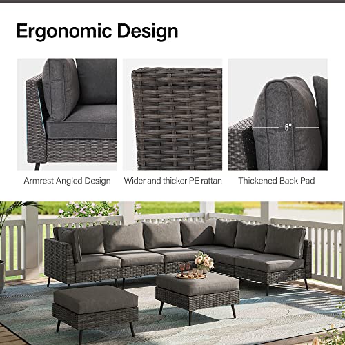 LAUSAINT HOME Outdoor Patio Furniture, 8 Piece Outdoor Sectional Sofa PE Rattan Wicker Patio Conversation Sets,All Weather Patio Furniture Set with Thick Cushions for Garden, Poolside, Backyard(Beige)