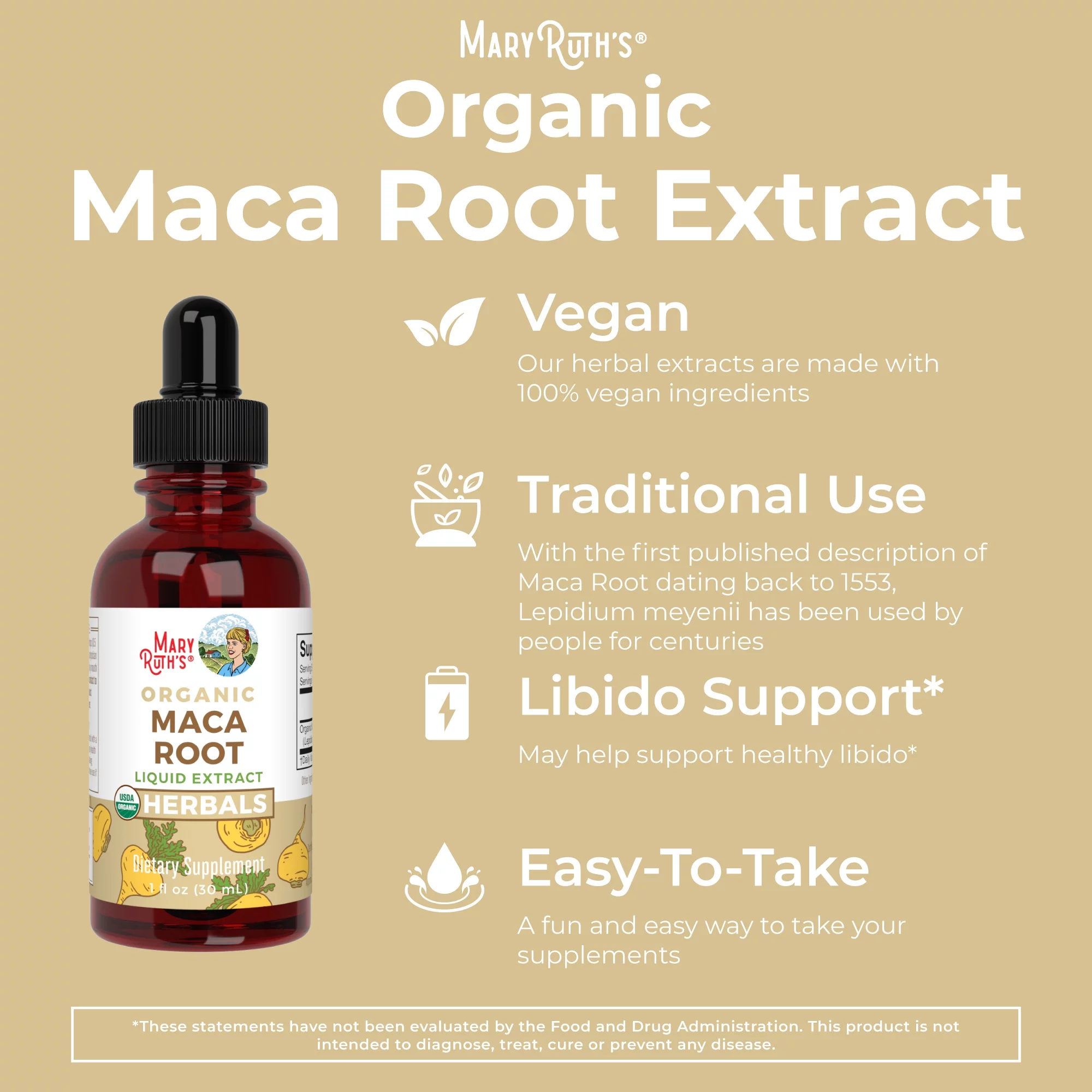 MaryRuth Organics | USDA Organic Maca Root Liquid Drops | Adaptogenic Herb | Stress and Anxiety Relief Supplement | 1 fl oz / 30 ml