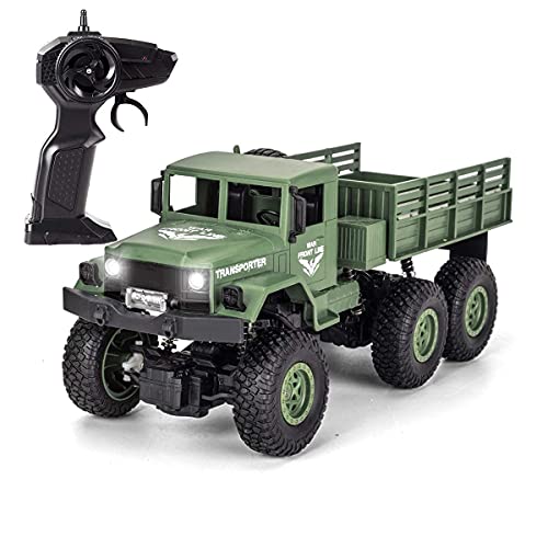 XINGRUI 50 Minutes Playing Time RC Military Truck, Off-Road Remote Control Car Army Toys, 2.4Ghz 4WD 1:18 Scale RC Car Toy Vehicle for Kids Children Boy Birthday