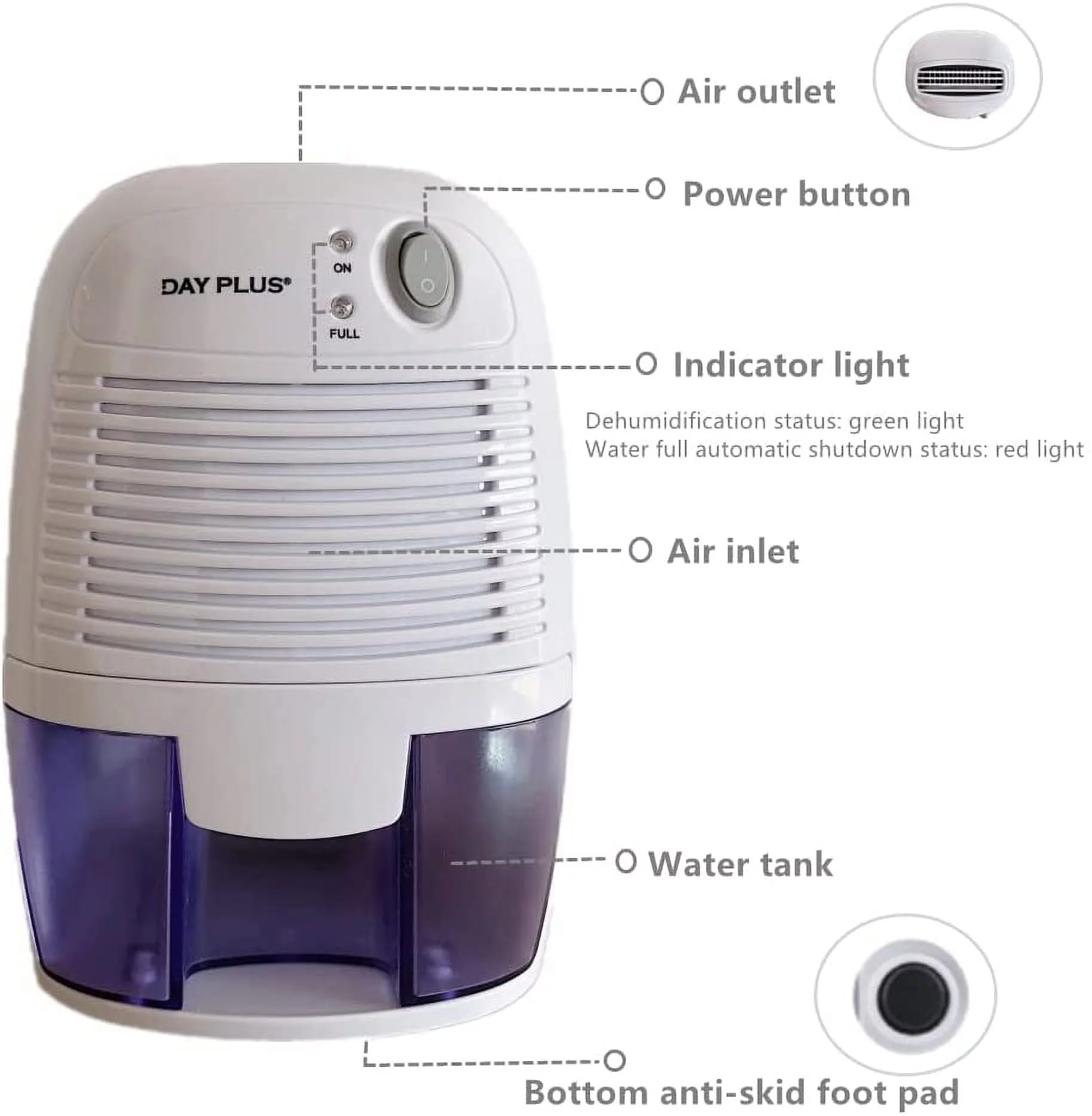 Dayplus Small Space Mini Dehumidifier for Grow tent Closets Bathroom and Basemen