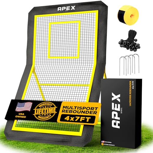 Professional Lacrosse Rebounder Volleyball Rebounder (4x7 Feet) - Adjustable 5 Angles, Soccer and Baseball Rebounder Practice Net with Precision Target Strip, Sturdy Frame