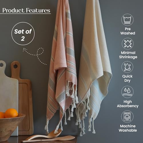 The Fine Living Co. 100% Cotton Merry Christmas Kitchen Towels, 18'x28' Set of 2 (Cherry Red & Green)