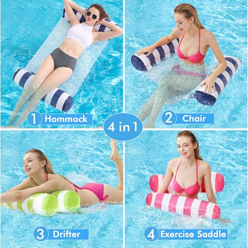 4 Pack Inflatable Pool Floats, OKSUWATER 4-in-1 Water Hammock, Pool Floats Adult Size for Swimming Pool Party Summer Lake Water Fun
