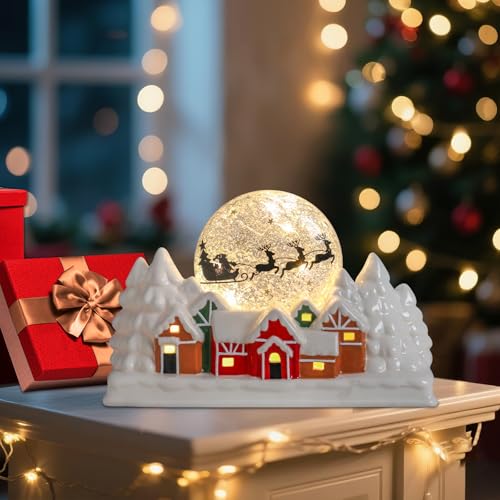 taman Christmas Ceramic Village, Xmas House with Glowing Globe Tabletop Decoration for Christmas Tabletop Home Décor Kids' Gift