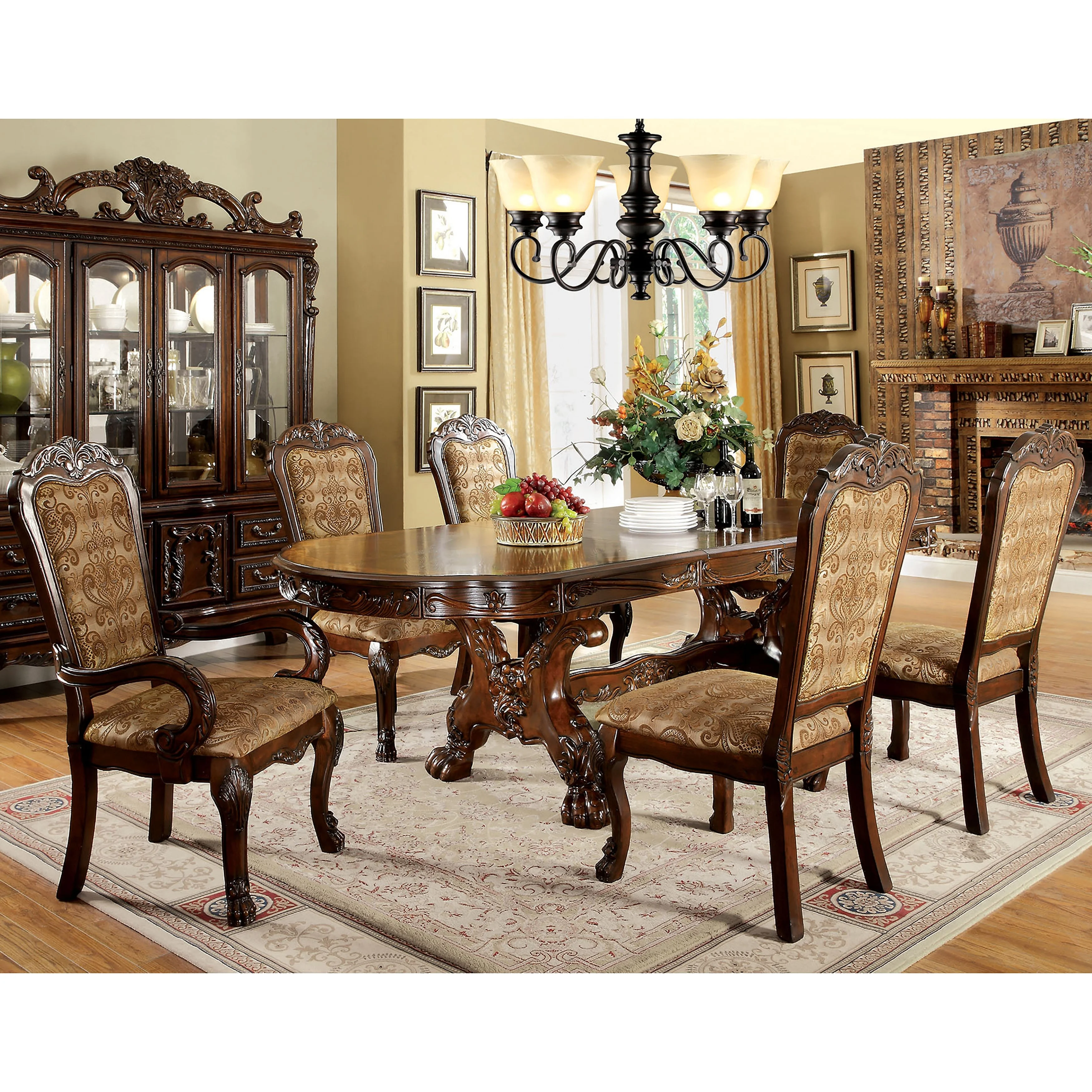 Furniture of America Rutherford Traditional Cherry Solid Wood 7-Piece Dining Table Set by