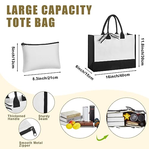 Yahenda 24 Pcs Beach Canvas Tote Bag with Canvas Set Blank Initial Makeup Reusable Gift Bags for Women Personalized Kitchen Grocery for Gift DIY Travel Shopping Bridesmaid Bride Wedding, Black White