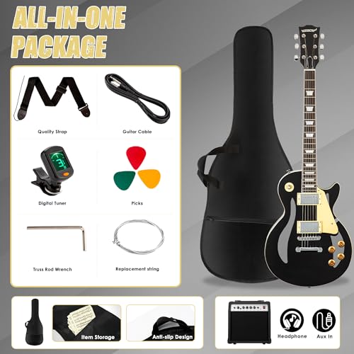 LP Electric Guitar Beginner Kit with 20W Amp & All Starter Accessories, Solid Body, Mahogany Wood