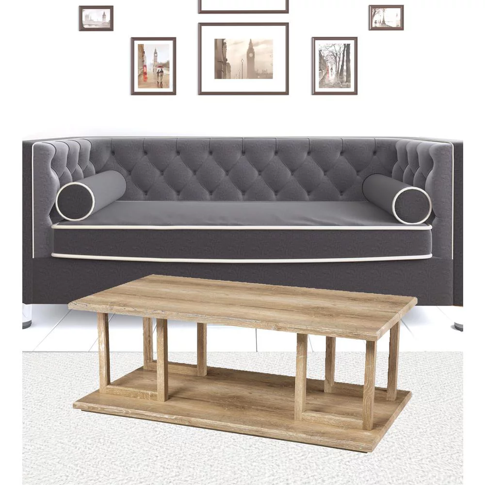 HomeRoots 402171 42 in. Wood Two Tier Rectangular Coffee Table, Natural Light Brown