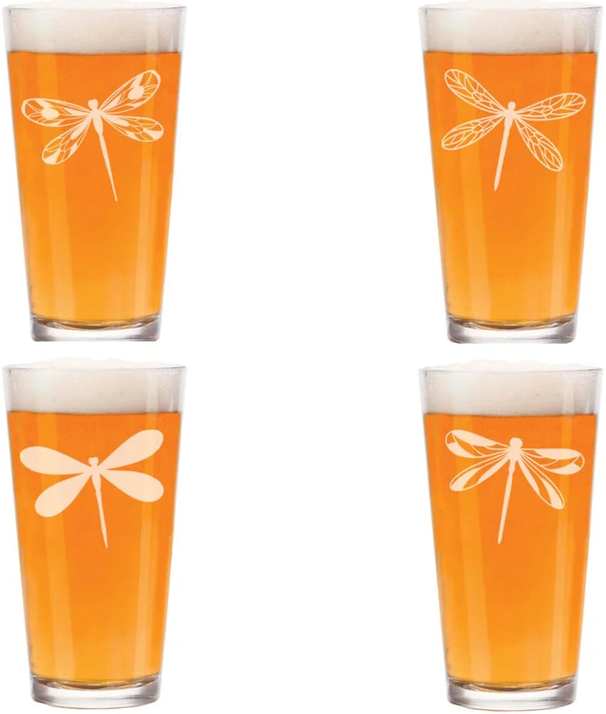 16 oz Beer Pint Glass Gift Set Of 4 Dragonfly Collection