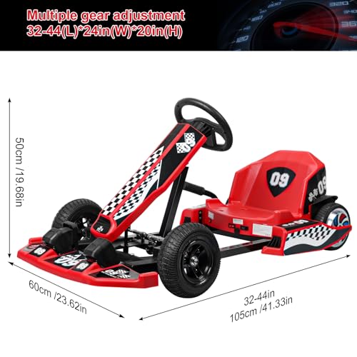 Electric Go Kart, 36V Drift Car for Kids, 16 MPH With 350W Motor, Drift/Sport Mode, Length Adjustment Outdoor Ride On, Ages 8-16 US Plug