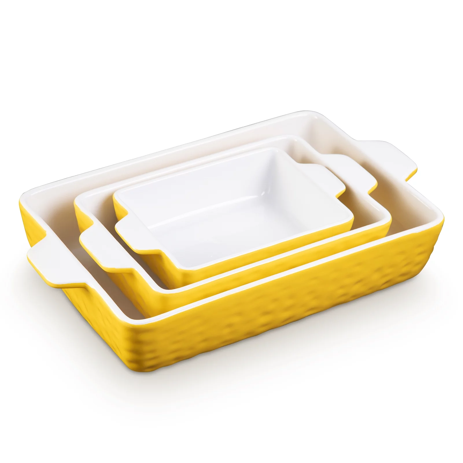 Sangdo Ceramic Rectangular Baking Dish Set of 3 , Casserole Dish, Microwave Oven Dishwasher Safe,Yellow