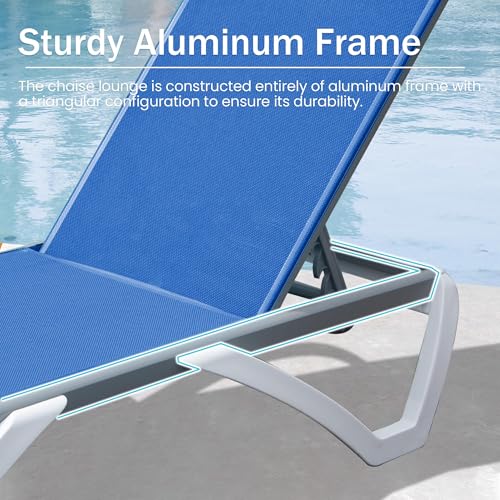 domi outdoor living Outdoor Chaise Lounge - Adjustable Aluminum Patio Lounge,Plastic Pool Lounge Chair (2 Blue Lounges W/Table)