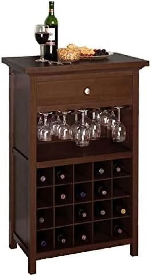 Chablis Wine Cabinet - 20 Bottle Storage, Wine Glass Holder, Walnut Finish, Solid & Composite Wood, 26.6