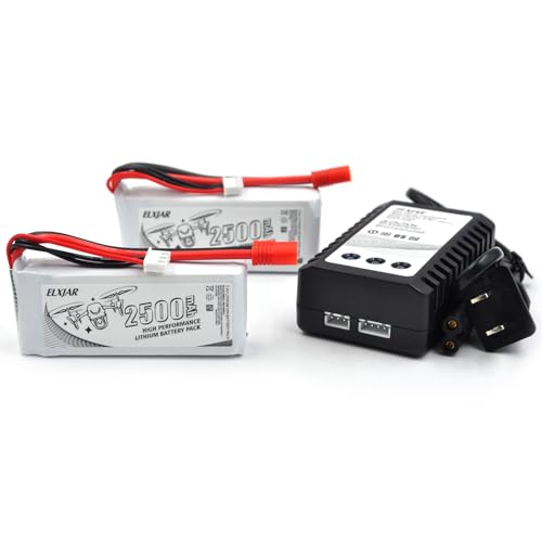 (2-Pack) 7.4V 2500mAh LiPo Battery with Banana Connector and B3 Charger Replacement for Vivitar DRC446 Drone, Syma X8C X8W X8G, HQ899, Promark P70, Holy Stone HS400 HS300 Quadcopter