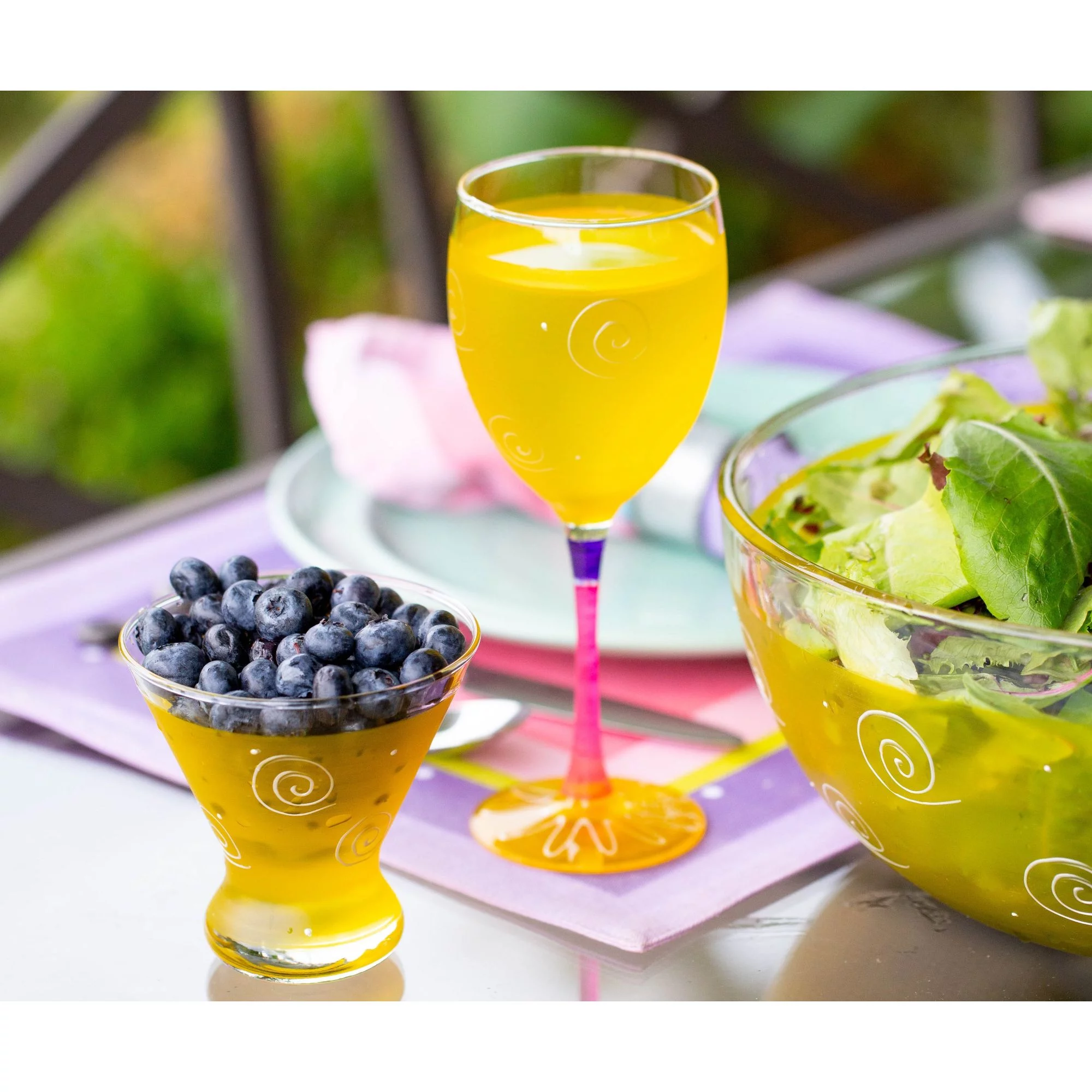 Crafted Creations Set of 2 Yellow and White Hand Painted Cosmopolitan Wine Glass 8.25 oz.