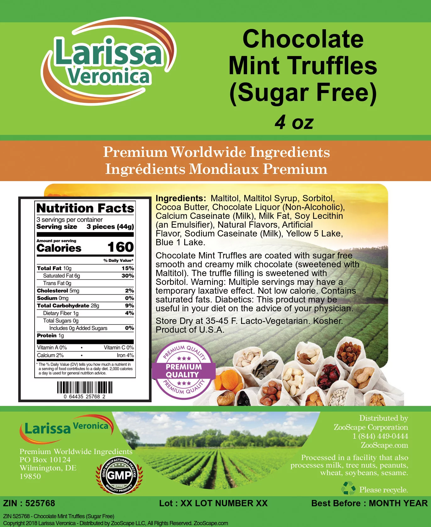 Larissa Veronica Chocolate Mint Truffles (Sugar Free), (4 oz, 3-Pack, Zin: 525768)