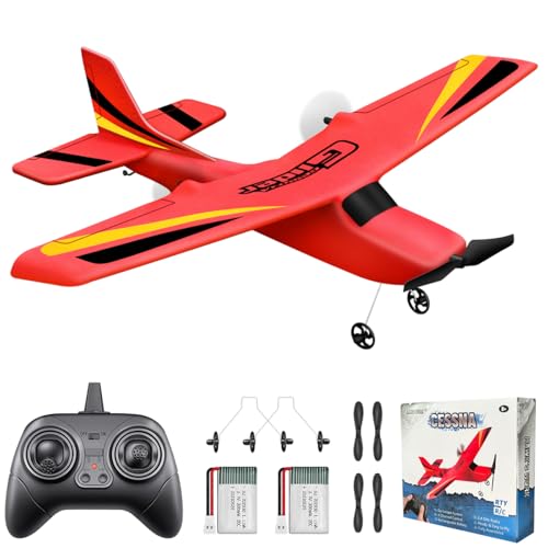 HAWK'S Work 2 CH RC Airplane, RC Plane Ready to Fly, 2.4GHz Remote Control Airplane, Easy to Fly RC Glider for Kids & Beginners (Red)
