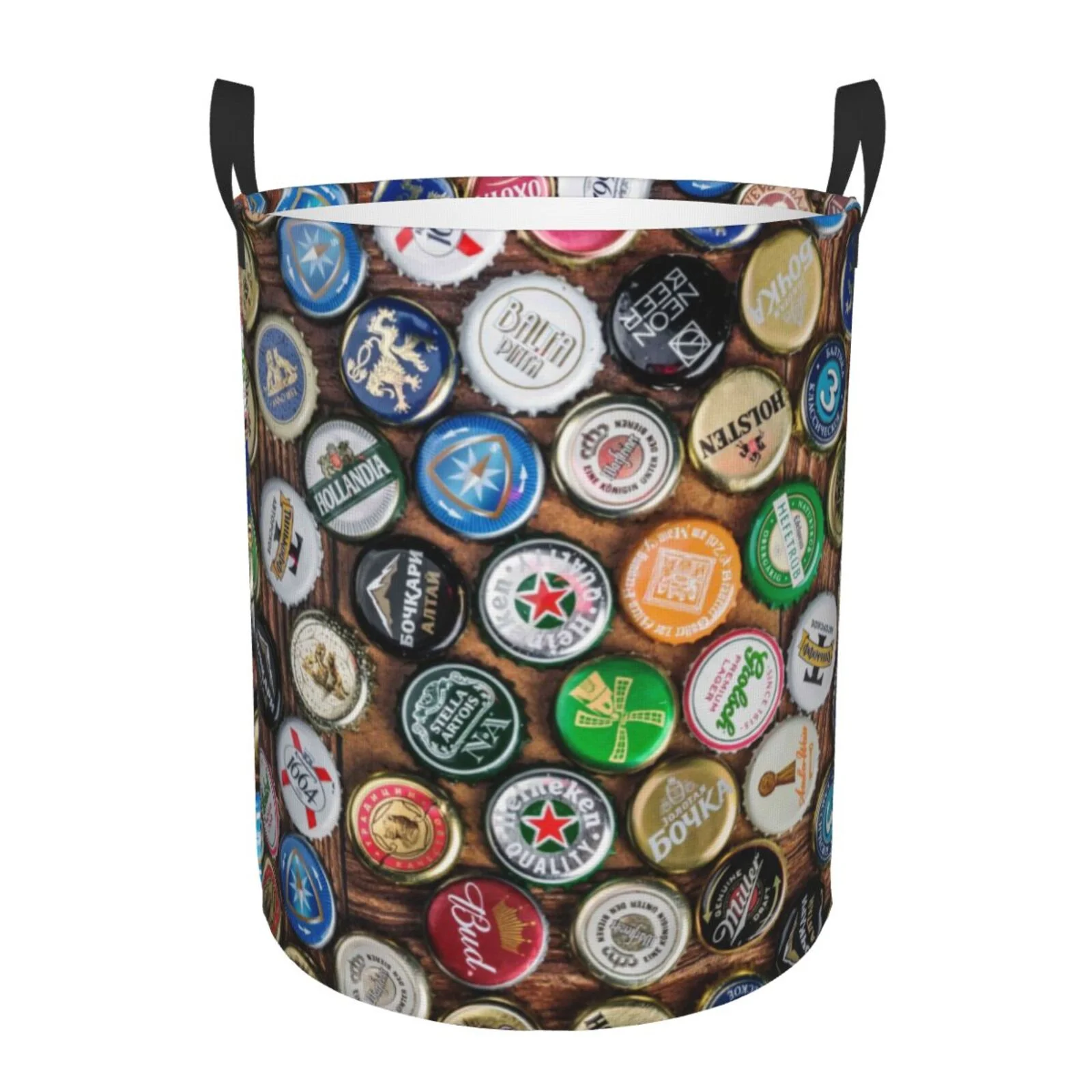 Bingfone Beer Caps Waterproof Foldable Laundry Hamper Bucket With Handles For Storage Bin,Clothes Hamper (Small)