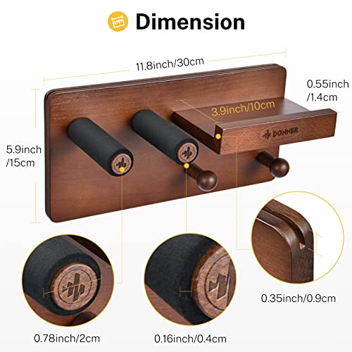Donner Guitar Wall Mount Shelf, Guitar Wall Hanger with Pick Holder and 2 Hooks, Wood Guitar Rack for Acoustic, Electric, Bass, Ukulele and Guitar Accessories
