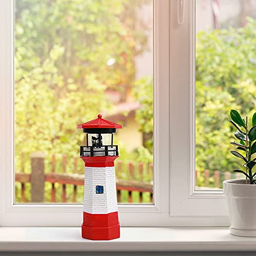 Solar Lighthouse Outdoor Solar Rotating LED Lighthouse Light Waterproof Lighthouse Statue Decorative LED Rotating Lamp for Garden Landscape Outside Yard(Red)