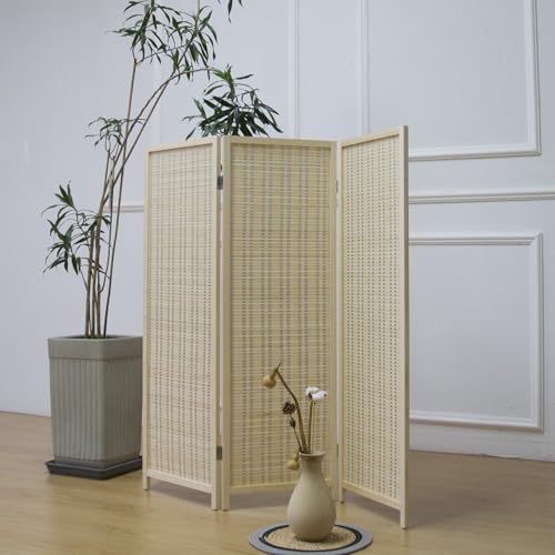 3 Panel Room Divider Short Folding Screen Divider,Double Sided Bamboo Divider Screen for Room Separation,Brown,47.2