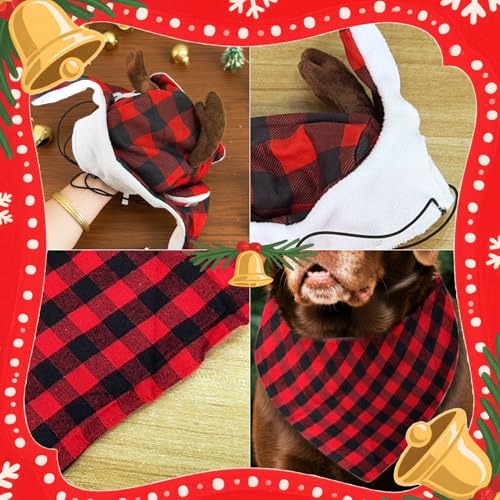 Pet Hat Dog Cat Christmas Reindeer Antlers Headband Christmas Antler for Dog Reindeer Xmas Pet Red Scarf Winter Neck Warmer ChristmasFestive Party Dress up for Pets (Large)