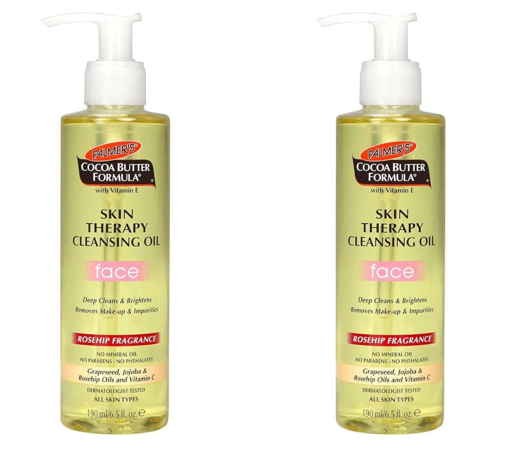 palmers cocoa butter skin therapy cleansing oil, face, rosehip fragrance, 6.5oz pump (2pack)