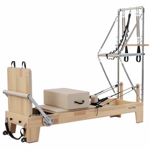 Pilates Reformer Machine, Quick-Assembly Foldable Studio Grade Pilates Equipment for Gym and Home, Oak Wood Pilates Reformer with Reformer Accessories